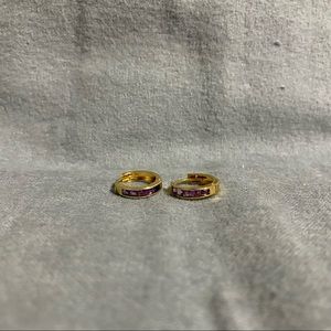 14k gold and amethyst hoop earrings